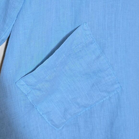 Odile Linen Blue Button Up Top Asian Artsy Size M Asymmetric Lagenlook - Picture 11 of 16